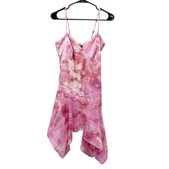Wild Fable Women's Asymmetrical Midi Slip Dress Pink Tie Dye Lace Size Medium - Picture 3 of 7